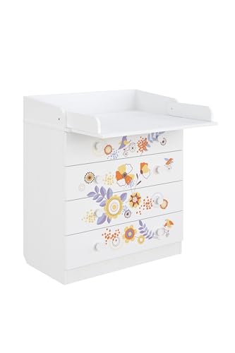 Shefa Table à langer à 4 tiroirs pour enfant avec tiroirs – Unité à langer et station à langer convertible, meuble de chambre d'enfant Blanc