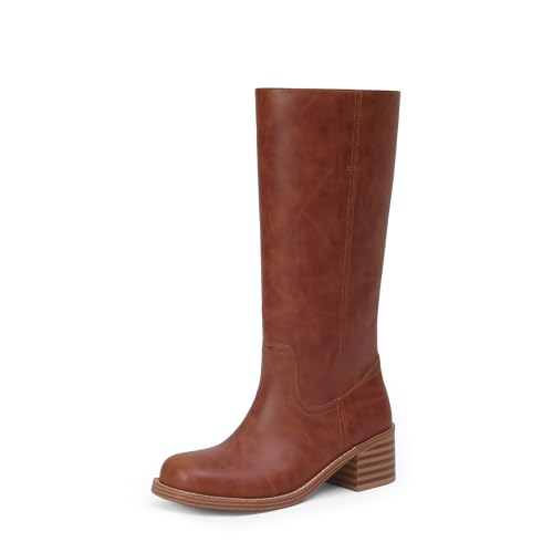 Image of Adolilove Mid Calf Boots for Women Chunky Block Low Heel Square Toe Comfortable Casual Trendy Stylish Boots