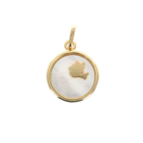 Palais du Rosaire Médaille d'une Colombe en Nacre et Plaqué or 15 mm - Médaille et croix Plaqué Or - Culte Chrétien en Plaqué Or