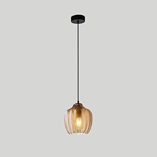 Suspension Moderne en Verre Nervuré Ambre Lustre Haut de Gamme E26