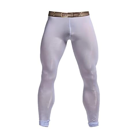 Jowowha Men's Ice Silk Long Pants Sexy Thin Leggings Tights Base Layer Bottom Compression Tights Sleepwear Underwear Light Blue B XL Cover