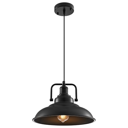 SESIMENT Black Pendant Light 12.5 inches 1 Packs, Farmhouse Pendant Light, Industrial Pendant Lighting, Kitchen Pendant Lights, Pendant Lights Kitchen Island for Dinning Room Entryway Barn