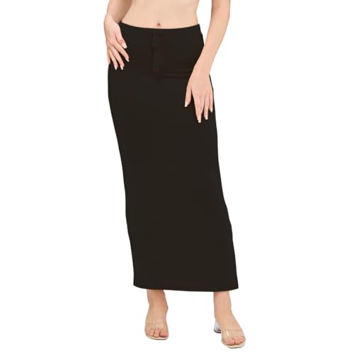 Image of DESI GIRL Satin Shimmer Stretchable Saree Shapewear Petticoat with Drawstring for Women | Mermaid fit Saree Petticoat with Side Slit for Easy Movement | Saree Shaper | Long inskirt