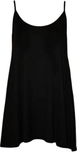 BODYWEAR LTD Ladies Camisole Cami Flared Skater Womens Strappy Vest Top Swing Mini Dress in Plain Colours with Lightweight Viscose, Pull On Style, Plus Size Black XL