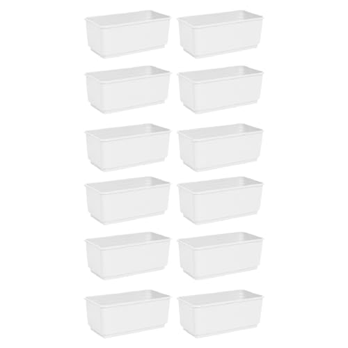 Acan Pack de 12 Jardineras Rectangular Blanca de plástico 10 x 24,7 x 13 cm, Maceta, macetero, Recipiente para Plantas y Flores, Uso Interior o Exterior, balcón, terraza, hogar