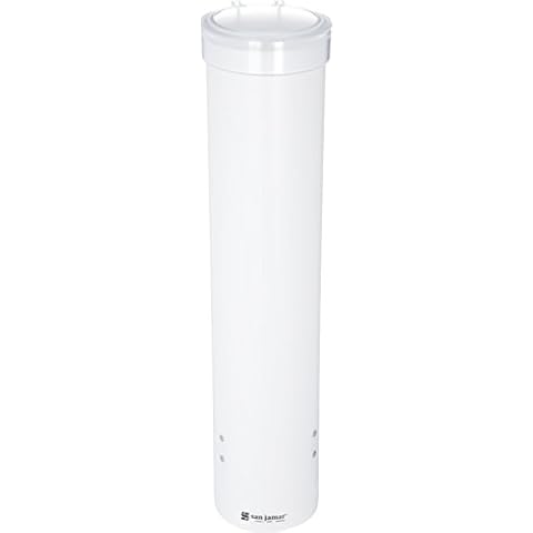 San Jamar C3165WH Medium Pull Type Water Cup Dispenser, Fits 4 to 10 oz Cone and Flat Bottom Cups, 16" Tube Length, White Cover