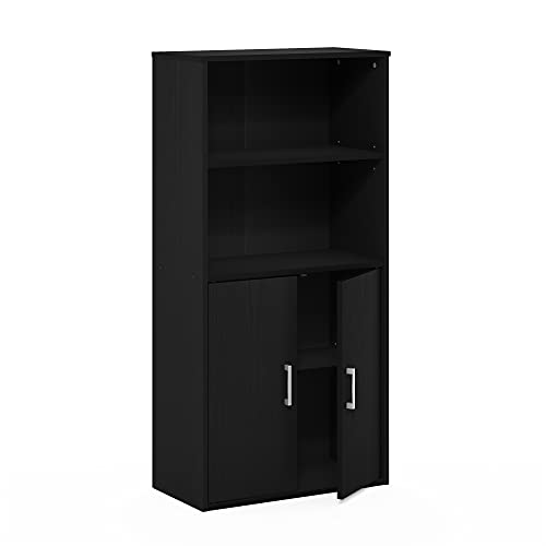 Furinno Pasir Storage Cabinet With 2 Open Shelves And 2 Doors, Black Oak #TOP6