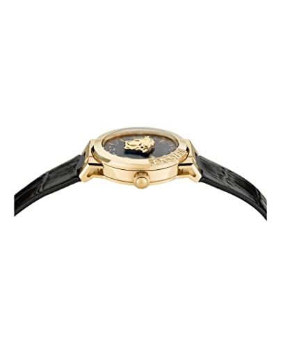 Versace Medusa Infinite Women's Watch, 38mm IP Yellow Gold Case, Black Matte Dial, Black Calfskin Leather Strap, Swiss Quartz Movement, 5 ATM Water Resistant - image 2