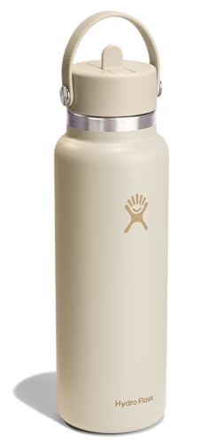 Image of Hydro Flask Water Bottle - Insulated Stainless Steel - Wide Mouth Flex Straw Lid, Non Spill, Leakproof and Refillable in 40 Oz Coconut Cream