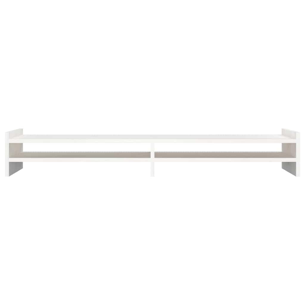 Supporto per monitor bianco in legno di pino massiccio, 100 x 27 x 15 cm, supporto da scrivania con vano portaoggetti, supporto per laptop e supporto per tablet, per ufficio, casa, postazione