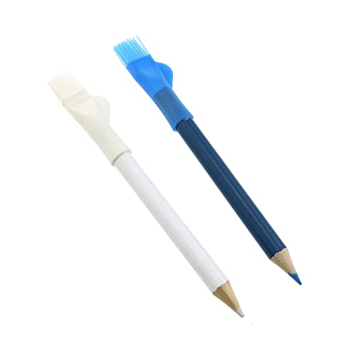 E-outstanding 2Pcs Fabric Marking Pencil Colors Pencils Tailor Chalk with Brush for Sewing Craft Mark on Wood, Plastic, etc, 1xBlue and 1xWhite