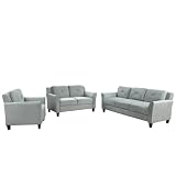 Button Tufted 3 Piece Chair Loveseat Wooden Feet Sofa Set Suitable For Indoor Living Room