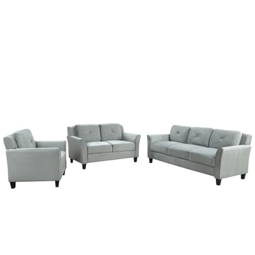Button Tufted 3 Piece Chair Loveseat Wooden Feet Sofa Set Suitable For Indoor Living Room