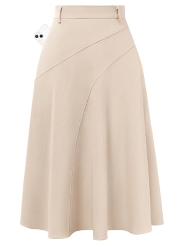 Image of Women's Business Casual Midi Skirt, High Waist Flowy Skirts with Pockets | Flowy, Work, Basic, Elegant, Teacher, Formal, Office, Funeral, Church, Fashion, Outfits, Clothing