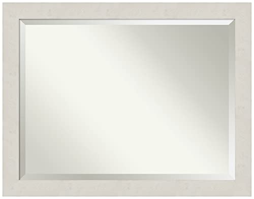 Image of Amanti Art Framed Vanity Mirror | Bathroom Mirrors for Wall | Rustic Plank White Mirror | Wall Mounted Mirror | X-Large Mirror | 35.38 x 45.38