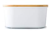 Clever Modern Collection Flat White Bread Box Cutting Board Lid High Capacity With Bamboo Lid Kitchen Storage Bread Bin Bread Storage