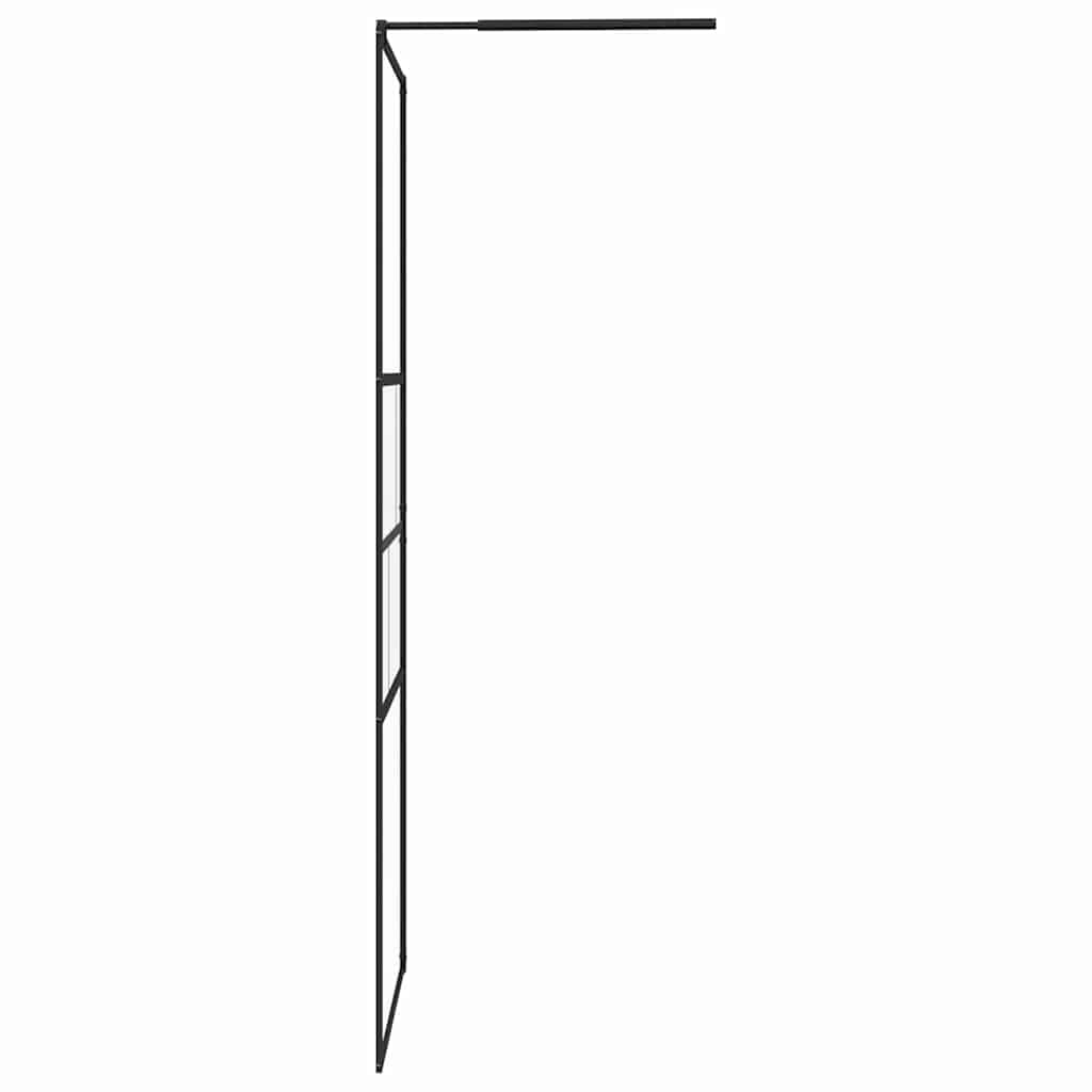 Parete Doccia Walk-in Nero in Vetro e Alluminio 80x195x0,5 cm Vetro Satinato con Area Trasparente per Vasca da Bagno, Paraspruzzi e Rinnovo Bagno Senza Barriere