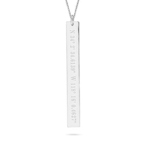 14K Gold Vertical Name Bar Necklace, Sterling Silver Or Solid Gold Personalized Coordinate Bar Necklace, Custom Engrave Both Sides Name Date Roman Numerals Bar Pendant, Great Gift For Women Girls #TOP1