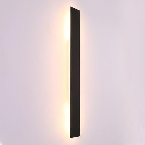 Aplique de Pared Interior/Exterior, Apliques de Pared de Tira Negra, lámpara de Pared Lineal de Metal con Pantalla acrílica, luminarias de Pared LED Modernas para Pasillo, Patio, Hueco de Escalera, s