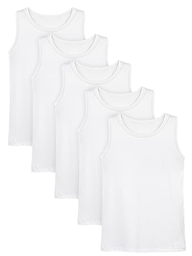 Poroka 5 Pack Boys' Tank Undershirt Sleeveless Tank Tops Assorted Colors Round Neck Cotton Tank Tops