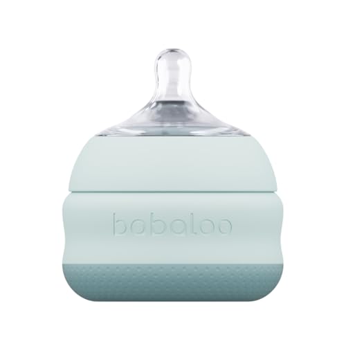Babaloo Baby-Led Silicone Baby Bottle Airless Anti-Colic 360 Gravity-Free Feeding Reduces Gas & Spit-Up 100% Platinum Food-Grade Silicone 5 oz 1 Pack - Bleu