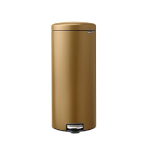 Brabantia NewIcon Treteimer 30 l – großer Mülleimer für die Küche – Soft-Close-Deckel – leichtes Pedal – herausnehmbarer Inneneimer – rutschfest – Warm Brass – 30 x 38 x 68 cm
