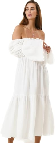 Image of NOTHING FITS BUT Women's Seine Baby Shower Maternity Gown, Cotton Classic Nursing Dress, Off Shoulder, Square Neckline