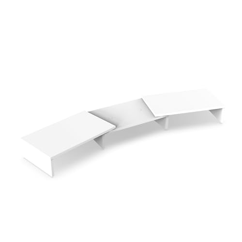 FITUEYES Dual Monitorständer aus Holz, Verstellbare Länge und Schwenkwinkel Bildschirmständer, Monitor Stand Riser für PC Monitor Laptop Drucker, 92,5-108x 23,5X 10,2 cm Weiß