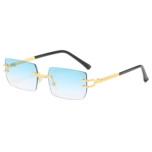 Heptagram Vintage Rimless Sunglasses Women Men Gold Metal Frameless Rectangle Sun Glasses 90s Retro Shades (Gold Frame Gradient Green Lens) by HEPTAGRAM 7 - Used condition - US$12.68