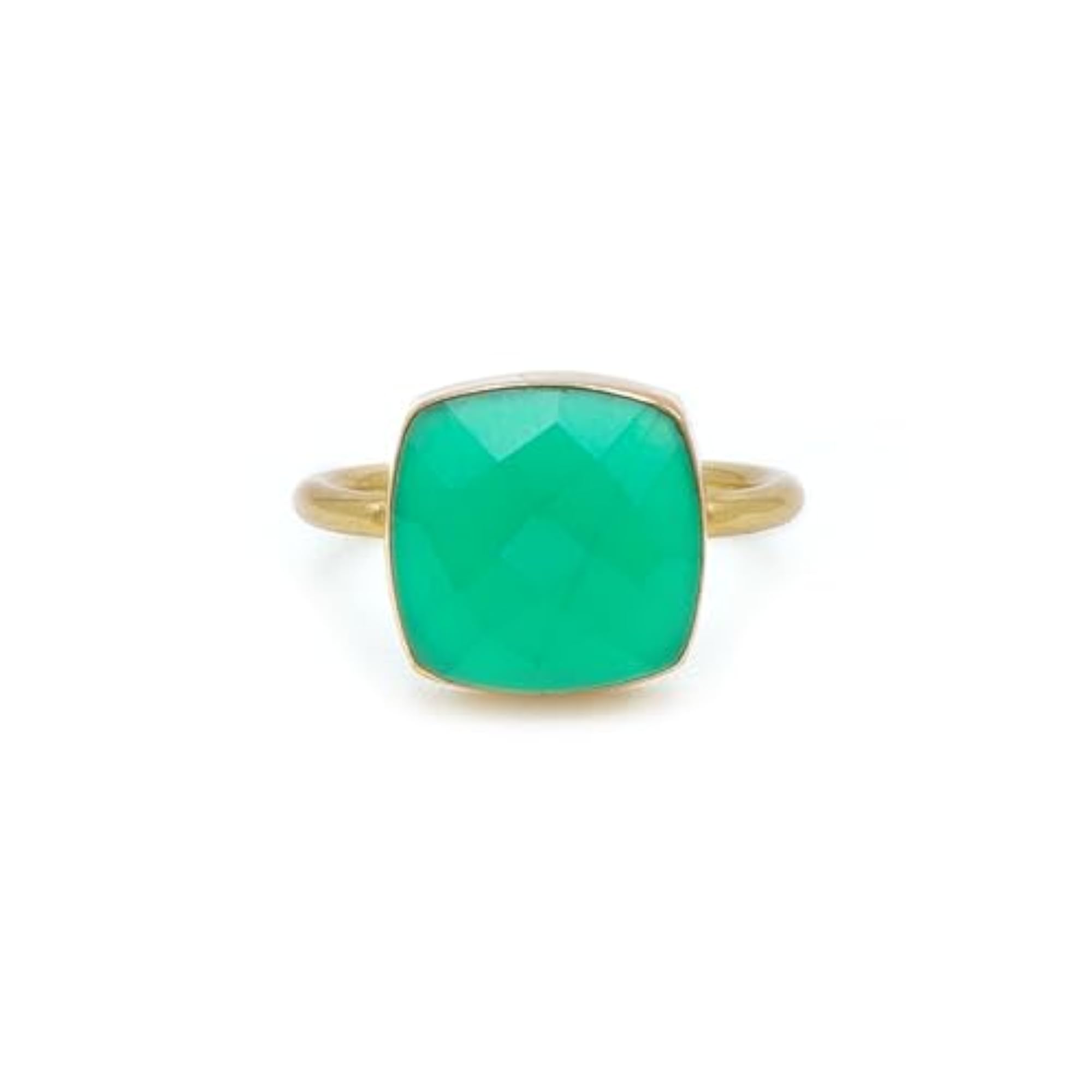 Green Onyx Cushion Ring, Artisan Gold Statement Ring, Gift for Her