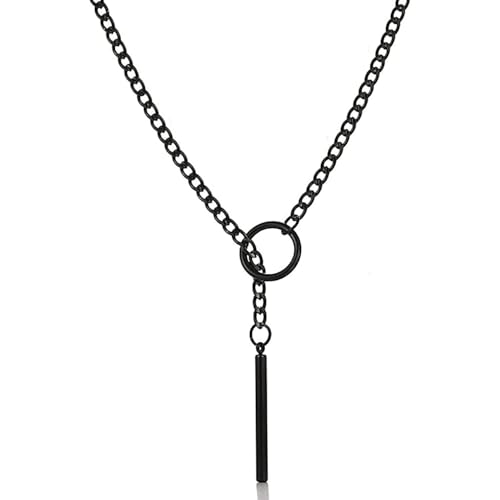 Gothic Necklace for Women Heart O-Ring Slip Chain Necklace Black Skull Bat Choker Necklaces Punk Rock Stainless Steel Cuban Long Chain Necklaces Adjustable Lariat Y-necklace Halloween Jewelry Gift for Women