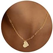 Misearo Gold Heart Necklaces for Women, 14k Gold Tiny Flat Plated Heart Pendant Necklace Tiny Chain Simple Cute Necklaces for Teen Girls Dainty Choker Necklaces for Women