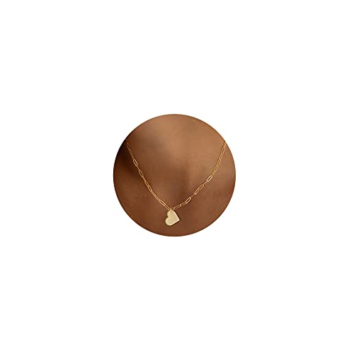 Misearo Gold Heart Necklaces For Women, 14K Gold Tiny Flat Plated Heart Pendant Necklace Tiny Chain Simple Cute Necklaces For Teen Girls Dainty Choker Necklaces For Women #TOP2