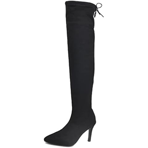 Rimhold Womens Over-the-knee Boots Stilettos Stretchy Thigh Boot Pointed Toe High Heels Fashion Party Shoes Sexy Lace-up Booties Cover