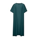 Générique Djellaba Homme Manches Courtes Qamis de Priere Caftan Baggy Jelaba Musulman Kamis Islamique avec Boutons Boubou Africain Robe Arabe Gandoura Couleur Unie Abaya Dubai Vetements Vert L