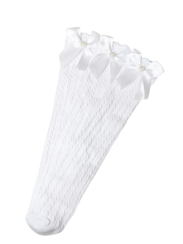 OYOANGLE Girl's 3 Pairs Bowkont Decor Knee High Socks Cable Knit Long Stockings Soft Tube Sock
