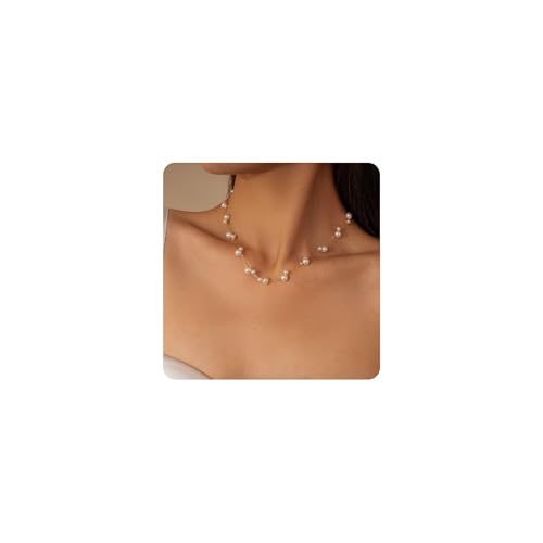 La Mejor Lista de Gargantillas Top 10. 43 ANDKISS Collares de Perlas para Mujeres - Collares de Perlas Dorados en Capas Chapados en Oro 18K, Delicado Collar Gargantilla de Perlas Blancas, Cadena Collar de Perlas para...