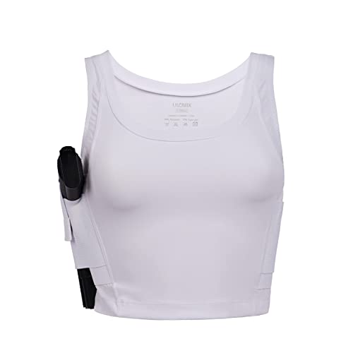 lilcreek Women's Concealed Carry Crop Tank Tops,Undercover Handgun CCW Tactical Gun Holster Shirt Clothing White