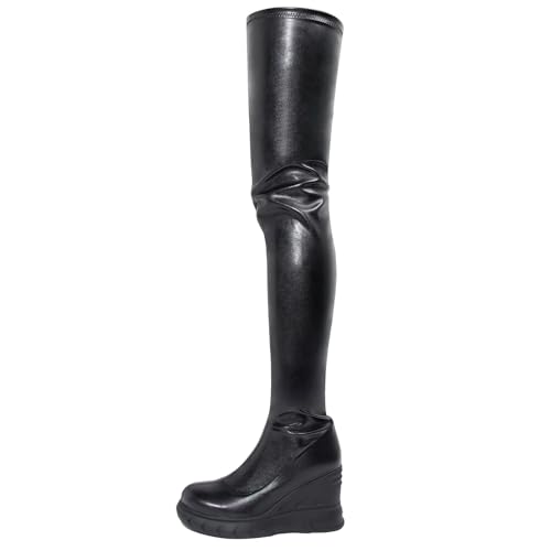 Roimaash Women's sexy thigh-high boots fall and winter Wedge heel plus size over-the-knee elastic boots