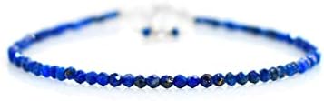 Gempires Natural Lapis Lazuli Beads Bracelet, Round Beaded Bracelet, Healing Stone, Gemstone Jewelry 7+1 inch Gold Plated With Adjutsable Chain (Lapis Lazuli (Gold Plated))