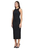 97% Viskose, 3% Elastan Pinko Schwarzes Midi Kleid für Damen mit Strass am Ausschnitt, Schwarz , 38