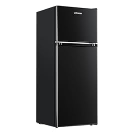 Upstreman 4.0 Cu.Ft. Mini Fridge with Freezer, Double Door, Mini Fridge for Office,Dorm, Bedroom,Adjustable Thermostat, Large Capacity,Black-BR401