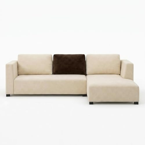 Image of FURNY Olympus 4 Seater RHS L Shape Sofa Set | Plush Velvet Suede Fabric | Modern Design | Soft Comfort Dual Color Cushions for Living Room, Office & Hotels (Cream-Dark Brown)