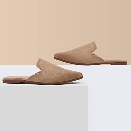 Image of Tilocow Women's Pointed Toe Flat Mules Backless Slip On Loafers