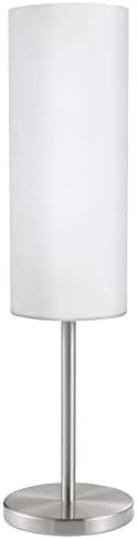 EGLO Table Lamp Troy 3, 1 Bulb Table Light, Bedside Lamp Made of Steel, Colour: Nickel Matt, Glass: Satin White, Socket: E27, incl. Switch