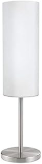 EGLO Table Lamp Troy 3, 1 Bulb Table Light, Bedside Lamp Made of Steel, Colour: Nickel Matt, Glass: Satin White, Socket: E27, incl. Switch