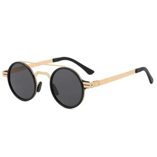 Lunettes de soleil rondes rétro style punk à double pont métallique rigide