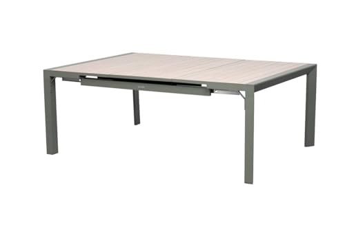 Hespéride - Table de Jardin Extensible Carrée Evasion Vert Laurier - 10 Places - Aluminium Antirouille Aluminium Effet Bois - Meuble d'Extérieur Rallonge