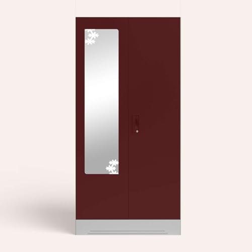 Image of Interio by Godrej Almirah Slimline 2-Door Steel Almirah, Cupboard for Clothes (Russet), 1-Year Warranty, 4 Shelves, 1 Drawer, 1 Locker, Star Design Mirror