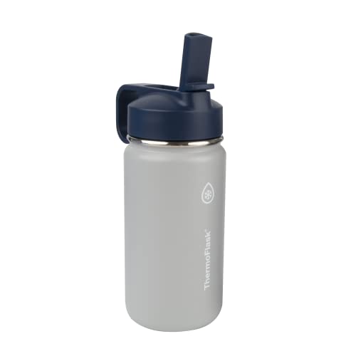 Thermoflask Double Wall Vacuum Insulated Stainless Steel 2-Pack Of Water Bottles, 14 Oz, Harbor Grey/Denim #TOP2